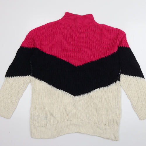 Amara Reya Womens Multicoloured High Neck Striped Acrylic Pullover Jumper Size M