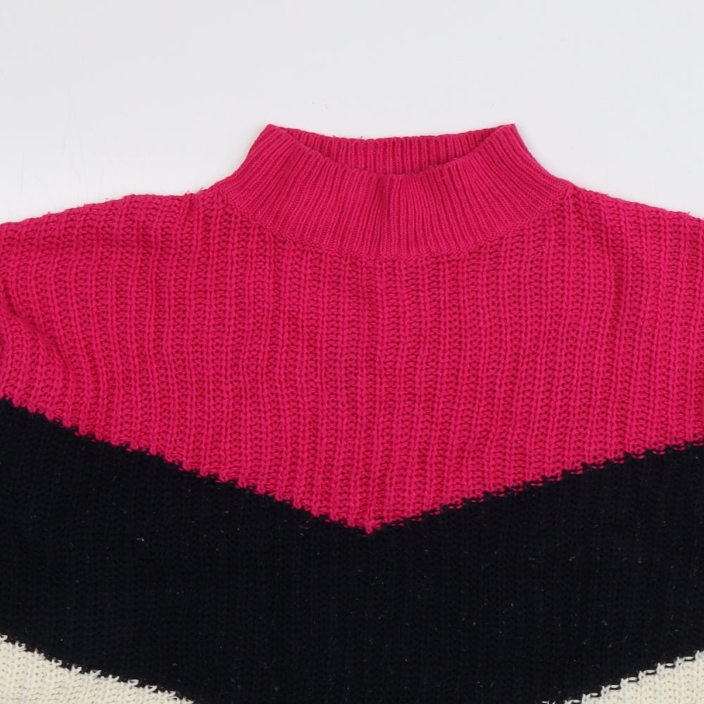 Amara Reya Womens Multicoloured High Neck Striped Acrylic Pullover Jumper Size M