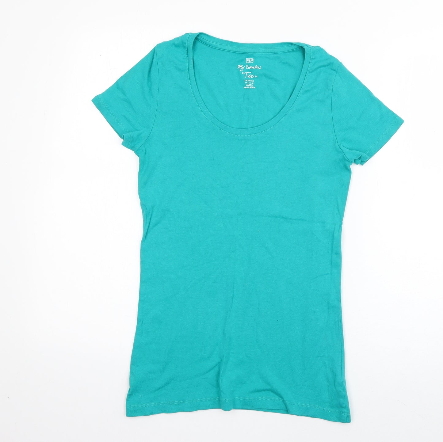 F&F Womens Blue  Cotton Basic T-Shirt Size 14 V-Neck