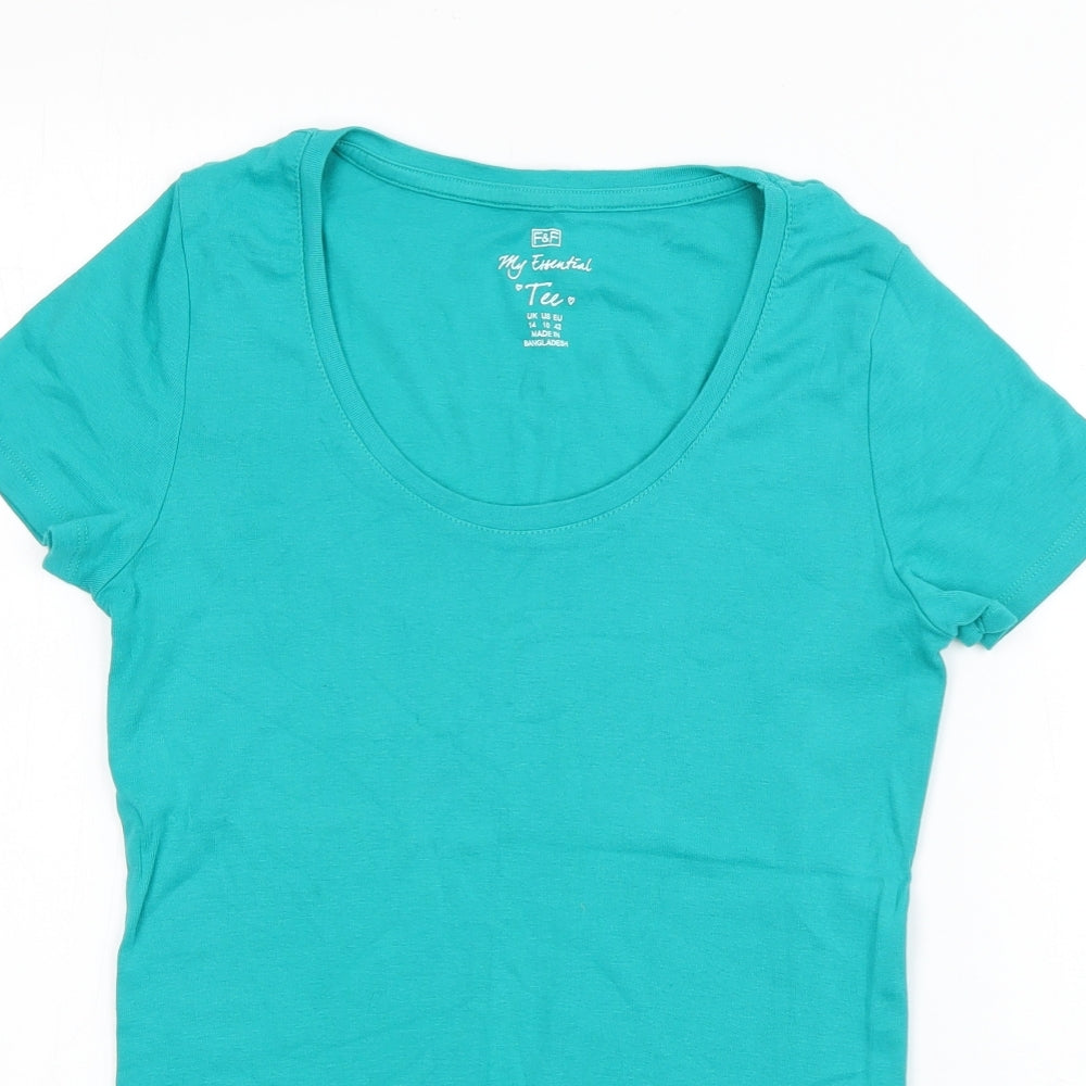 F&F Womens Blue  Cotton Basic T-Shirt Size 14 V-Neck