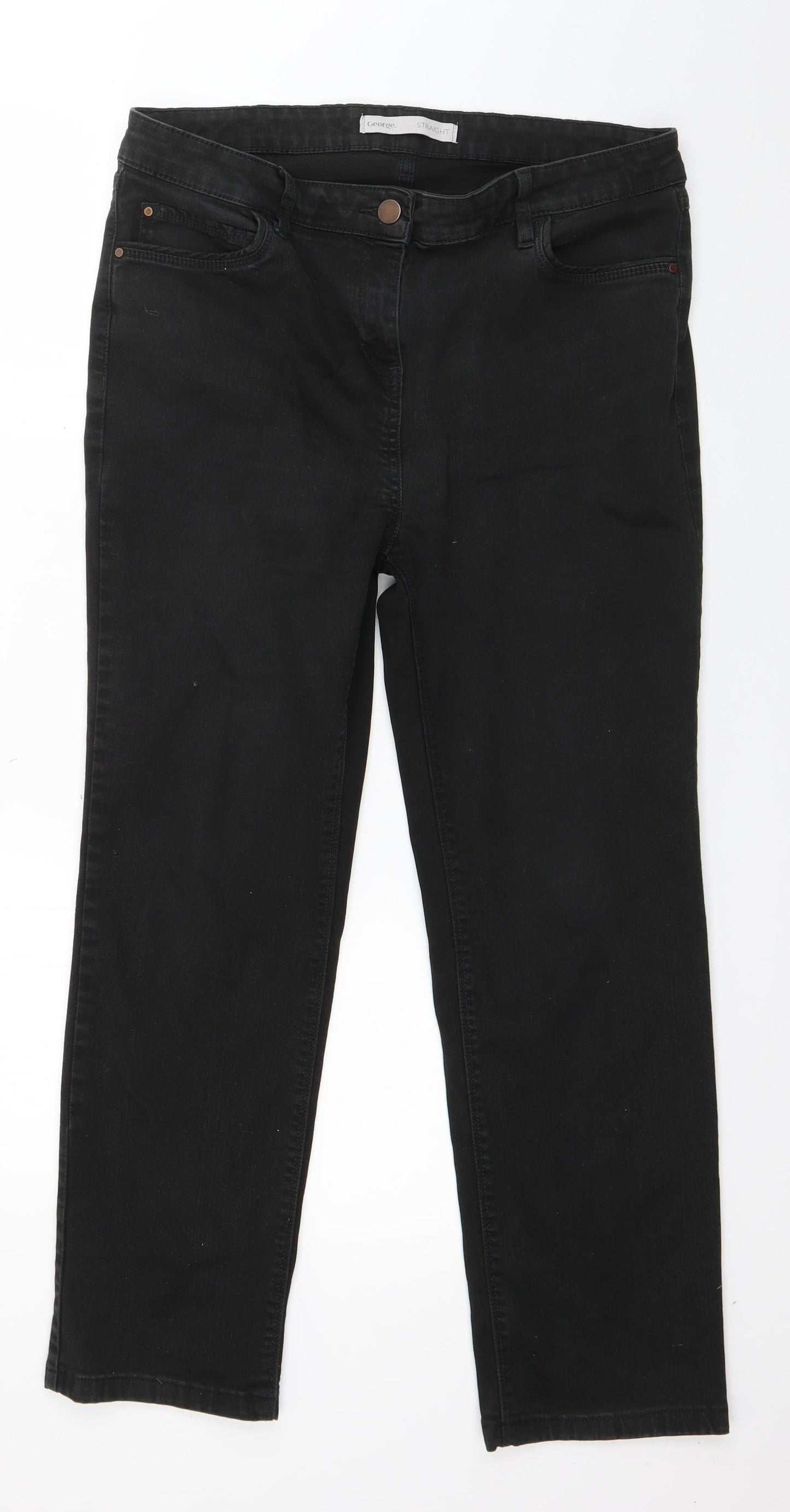 George Womens Black  Cotton Straight Jeans Size 16 L26 in Regular Button