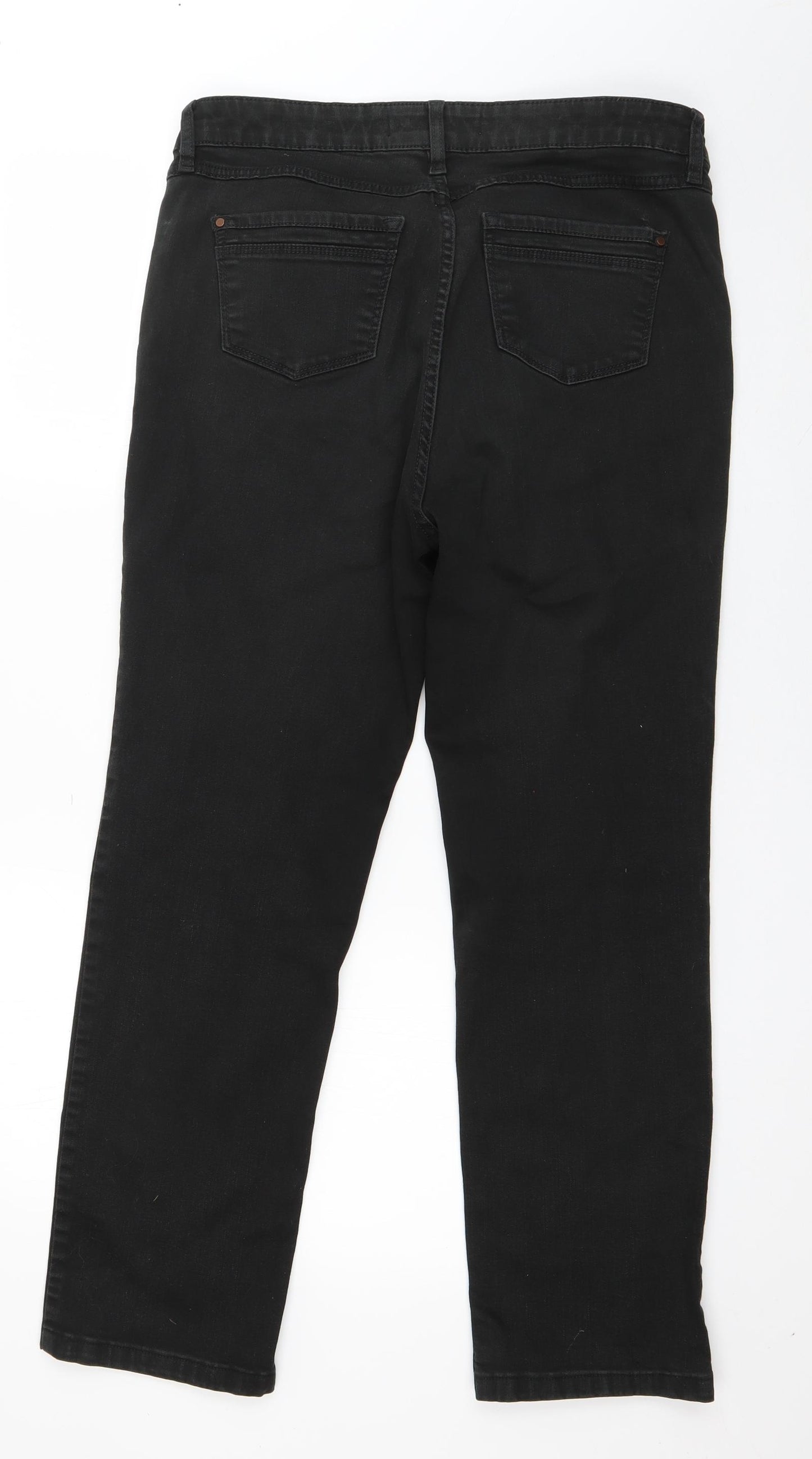 George Womens Black  Cotton Straight Jeans Size 16 L26 in Regular Button