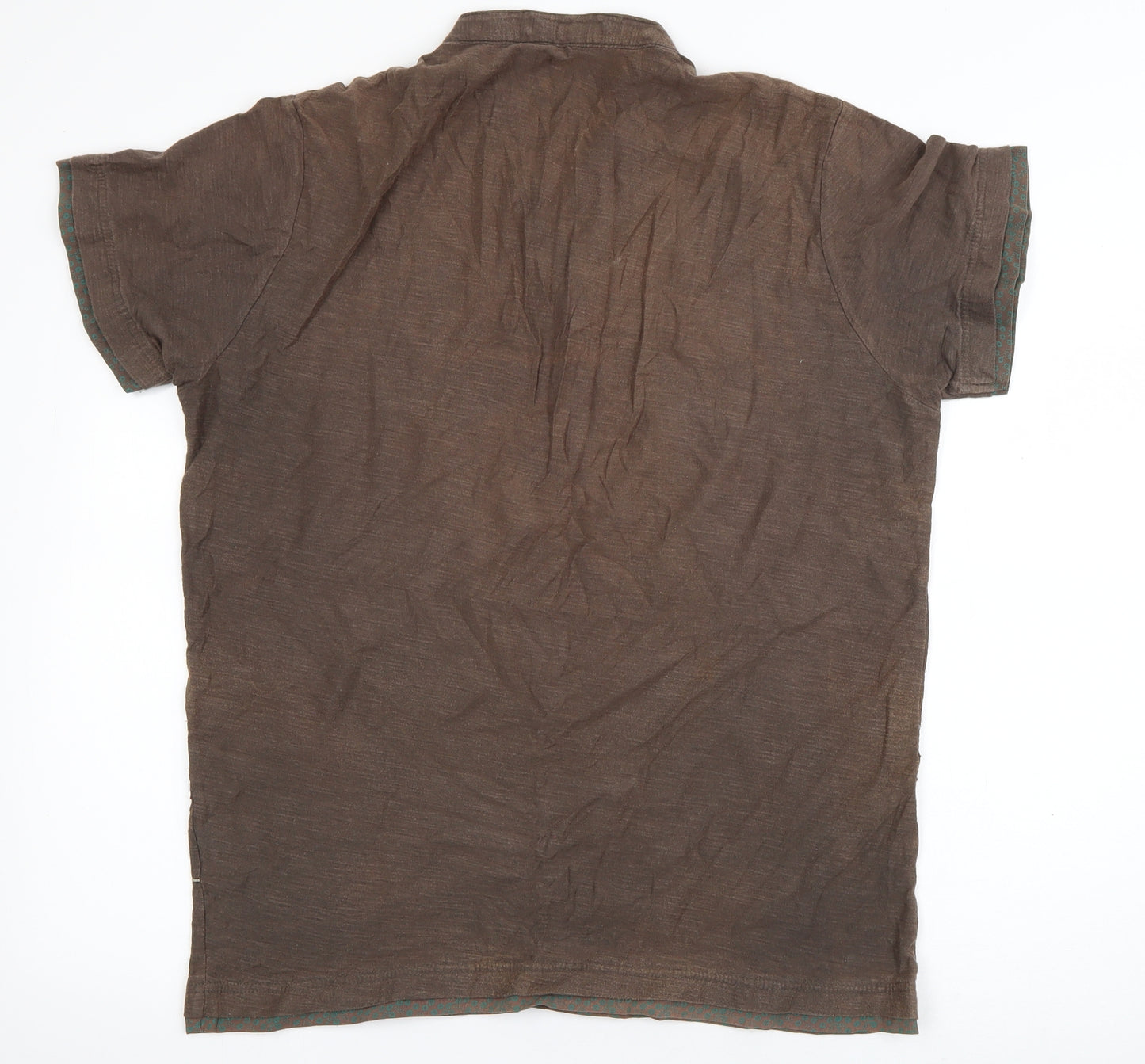 Easy Mens Brown Striped Cotton  T-Shirt Size M V-Neck