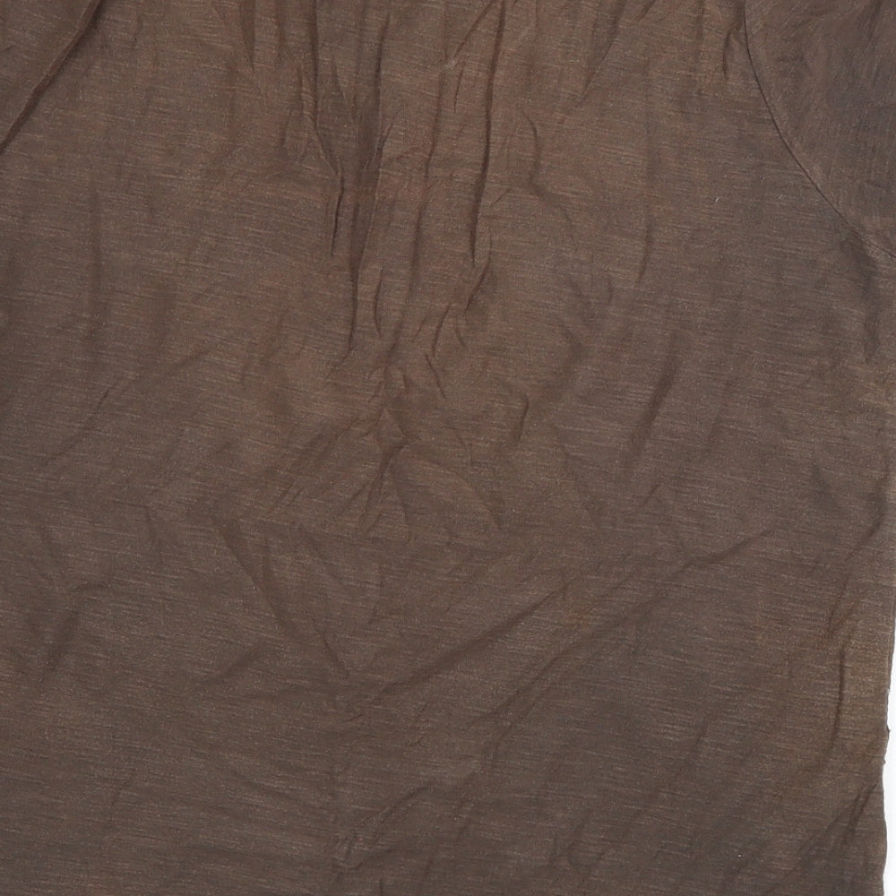 Easy Mens Brown Striped Cotton  T-Shirt Size M V-Neck