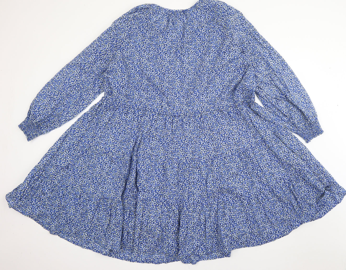 Marks and Spencer Womens Blue Floral Cotton A-Line  Size 14  Scoop Neck Pullover - Smock