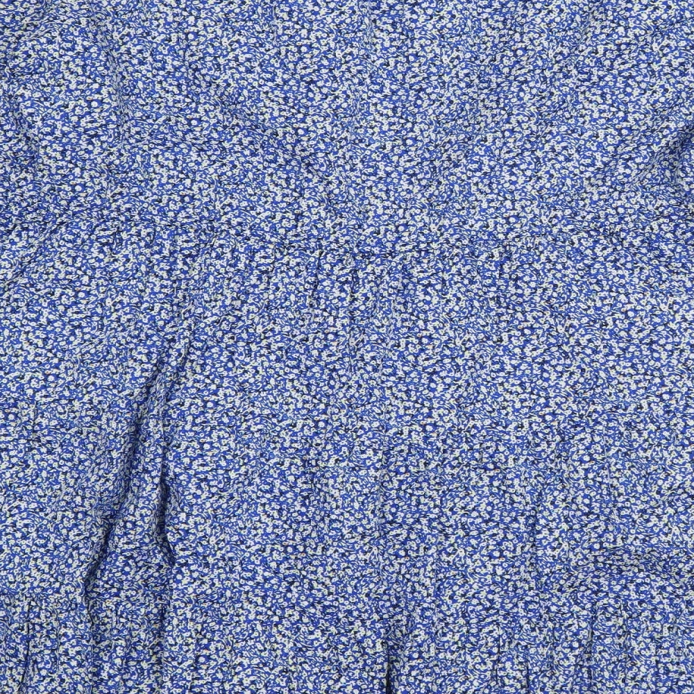 Marks and Spencer Womens Blue Floral Cotton A-Line  Size 14  Scoop Neck Pullover - Smock