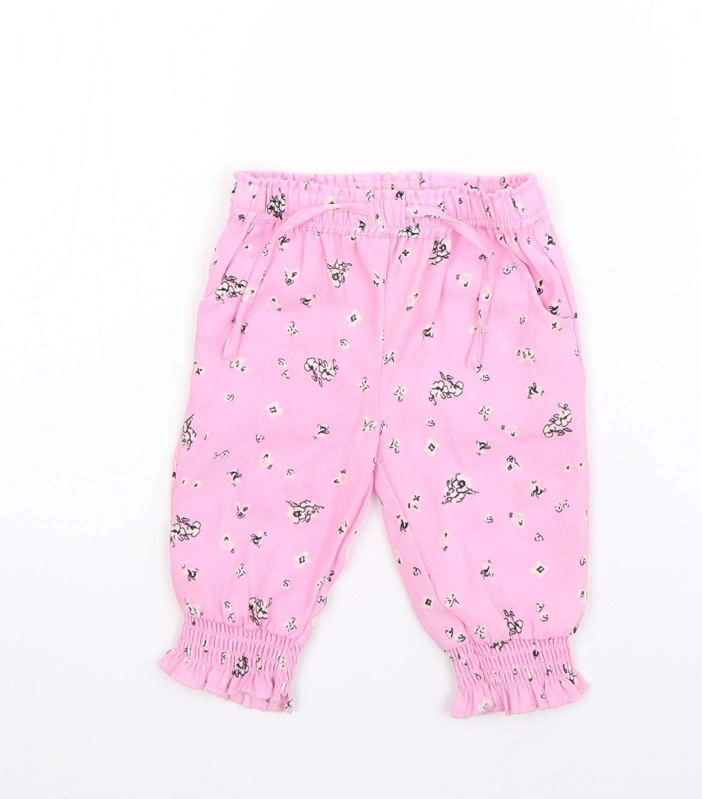 River Island Girls Pink Floral Polyester Jogger Trousers Size 3-6 Months  Drawstring