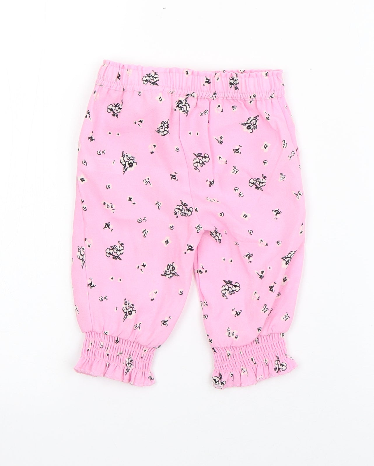 River Island Girls Pink Floral Polyester Jogger Trousers Size 3-6 Months  Drawstring