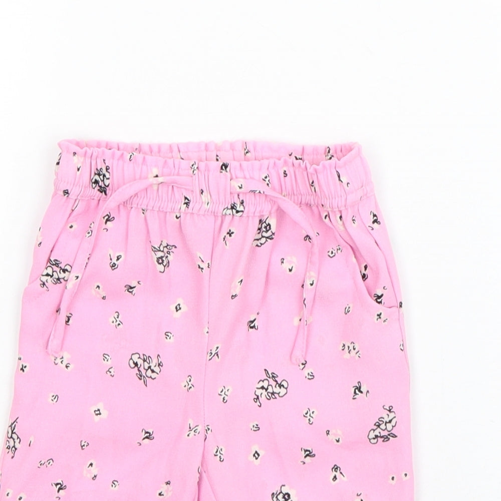 River Island Girls Pink Floral Polyester Jogger Trousers Size 3-6 Months  Drawstring