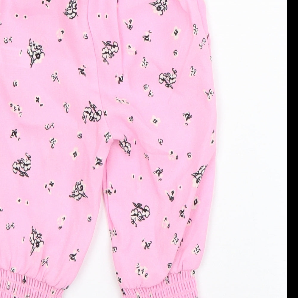 River Island Girls Pink Floral Polyester Jogger Trousers Size 3-6 Months  Drawstring