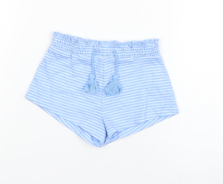River Island Boys Blue Striped Cotton Cropped Trousers Size 3-6 Months Drawstring
