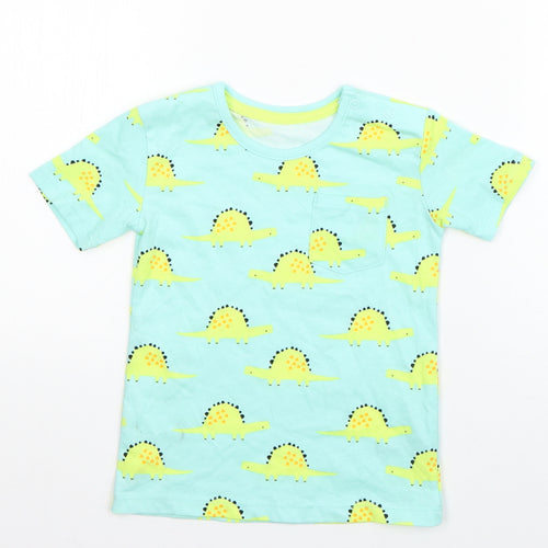 George Boys Blue Geometric Cotton Basic T-Shirt Size 12-18 Months Round Neck Pullover - Dinosaur