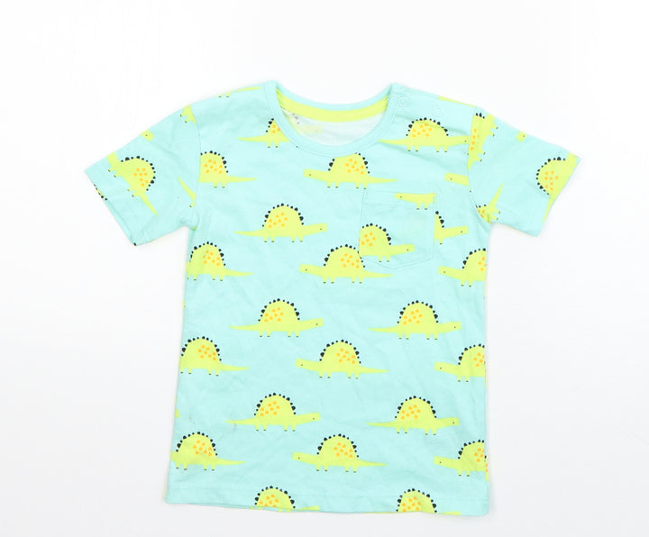 George Boys Blue Geometric Cotton Basic T-Shirt Size 12-18 Months Round Neck Pullover - Dinosaur