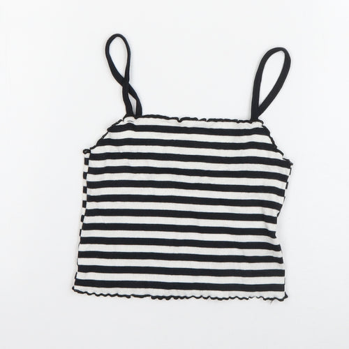 Topshop Womens Blue Striped Cotton Basic Tank Size 6 Square Neck