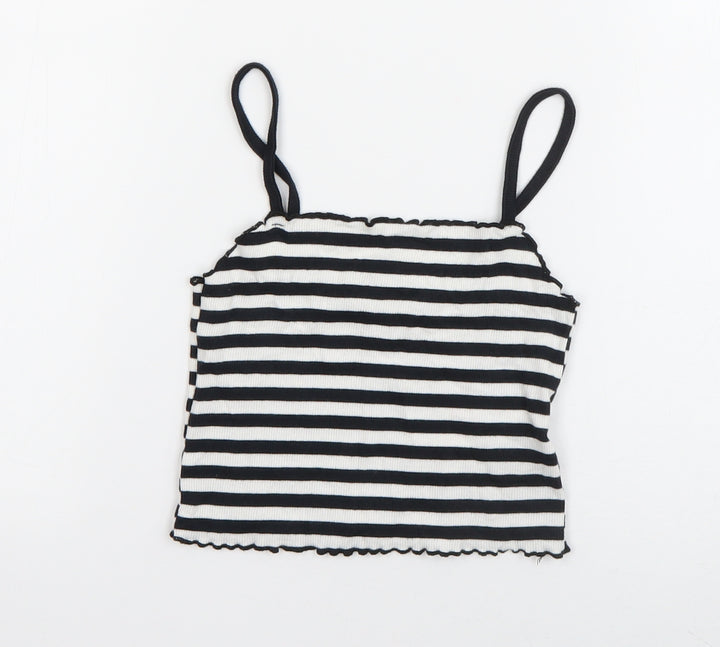 Topshop Womens Blue Striped Cotton Basic Tank Size 6 Square Neck