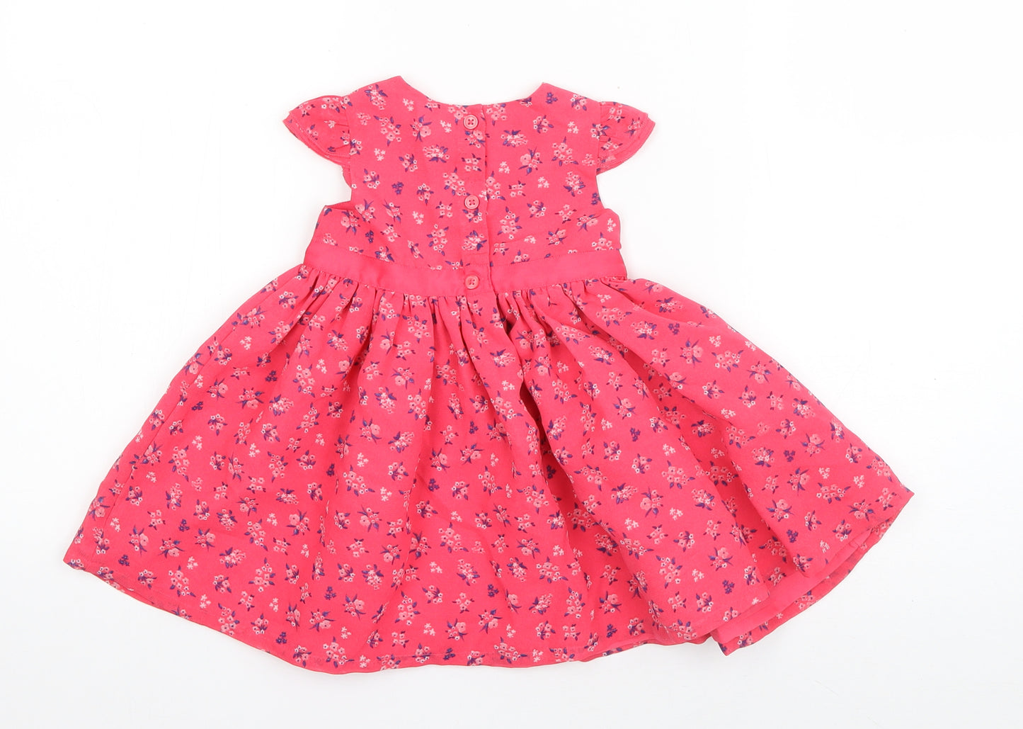 George Girls Pink Floral Polyester Skater Dress  Size 3-6 Months  Round Neck Buckle