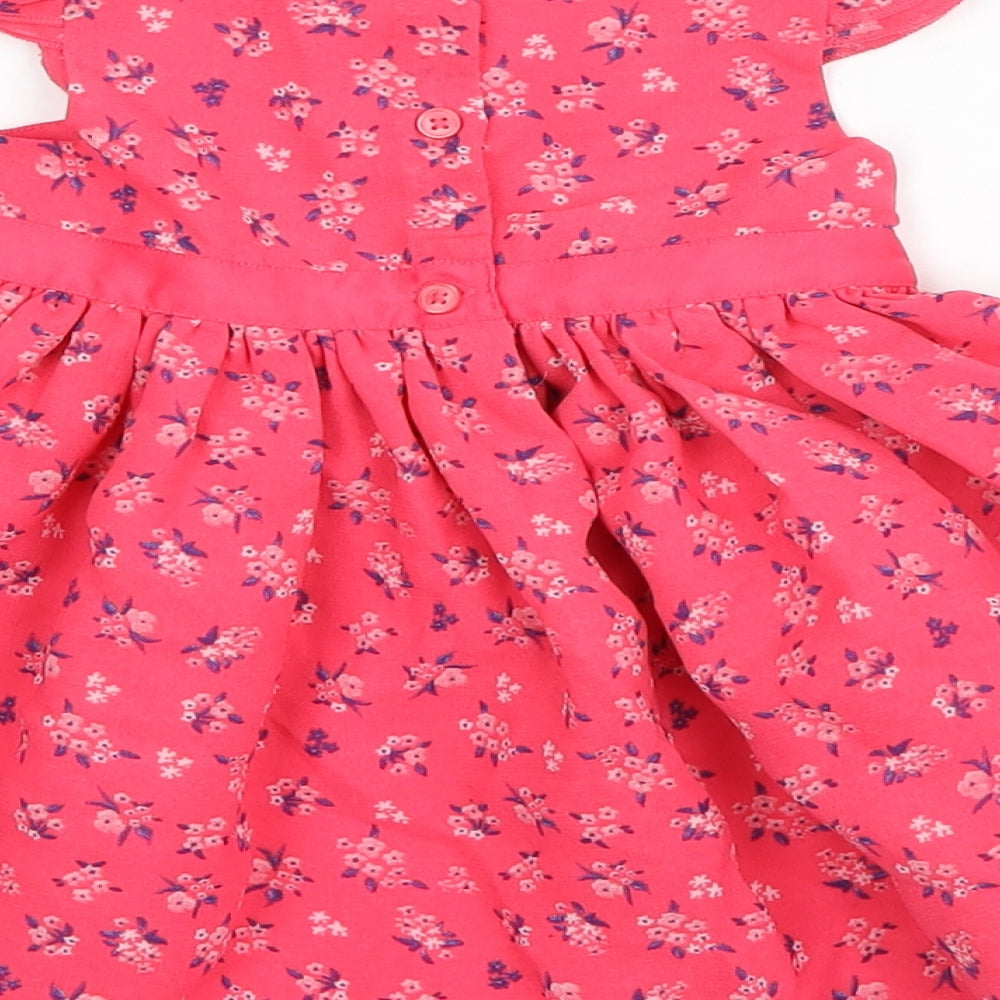 George Girls Pink Floral Polyester Skater Dress  Size 3-6 Months  Round Neck Buckle