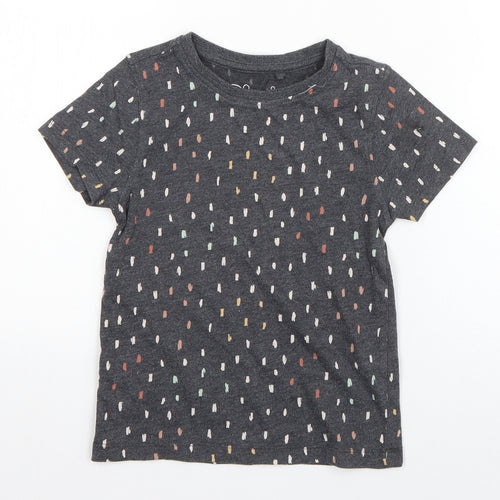 Hullabaloo Girls Grey Polka Dot Cotton Basic T-Shirt Size 4-5 Years Round Neck Pullover
