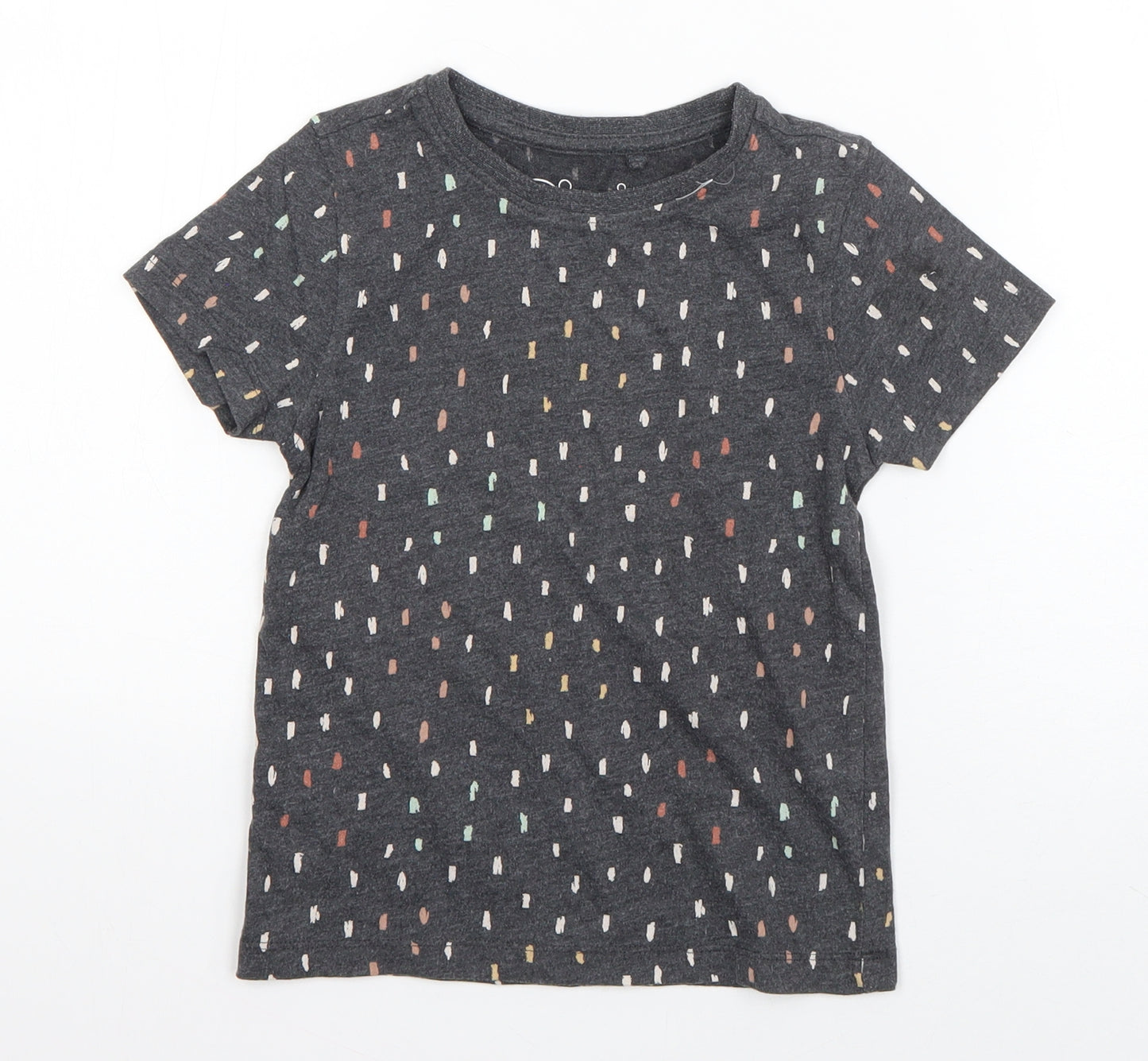 Hullabaloo Girls Grey Polka Dot Cotton Basic T-Shirt Size 4-5 Years Round Neck Pullover