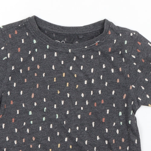 Hullabaloo Girls Grey Polka Dot Cotton Basic T-Shirt Size 4-5 Years Round Neck Pullover