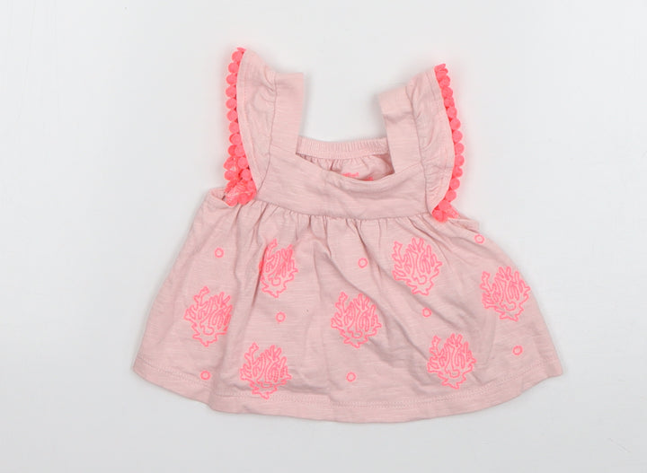 F&F Girls Pink Geometric Cotton Basic Tank Size 0-3 Months Square Neck Pullover