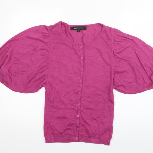 Great Plains Womens Pink Scoop Neck  Cotton Cardigan Jumper Size S