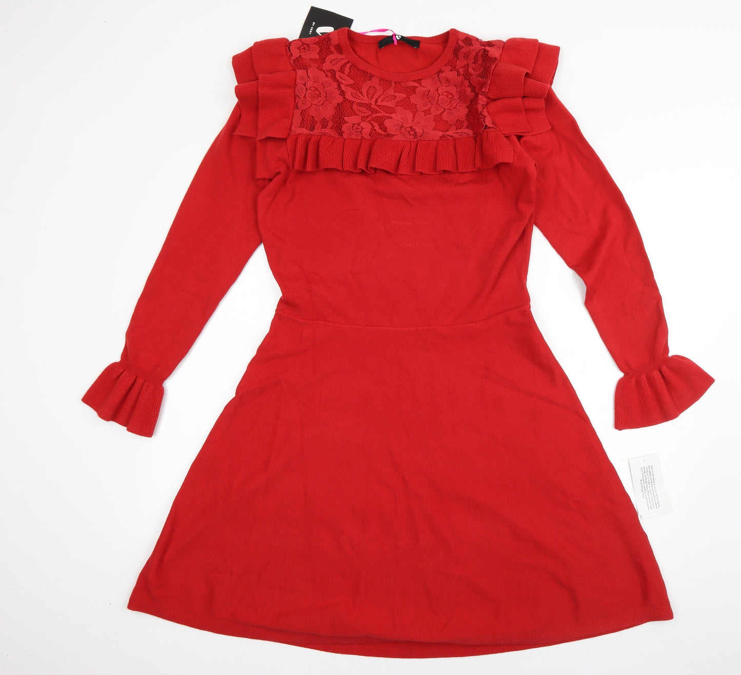 Very Womens Red  Viscose Skater Dress  Size 14  Round Neck Pullover