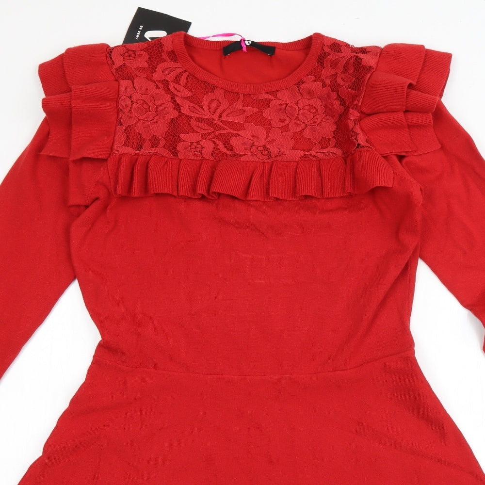 Very Womens Red  Viscose Skater Dress  Size 14  Round Neck Pullover