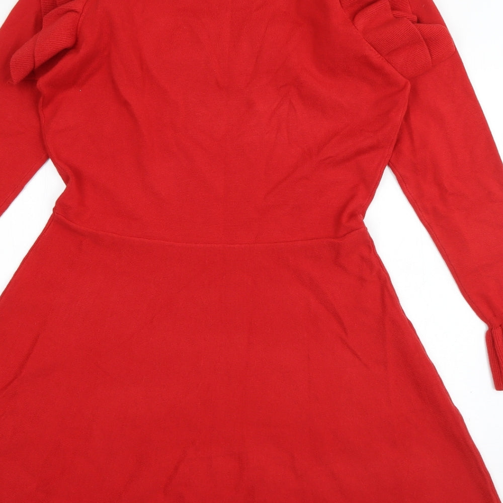 Very Womens Red  Viscose Skater Dress  Size 14  Round Neck Pullover