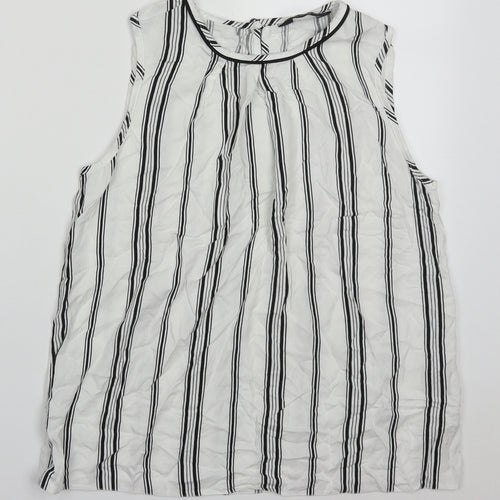 Dorothy Perkins Womens White Striped Viscose Basic Tank Size 12 Round Neck