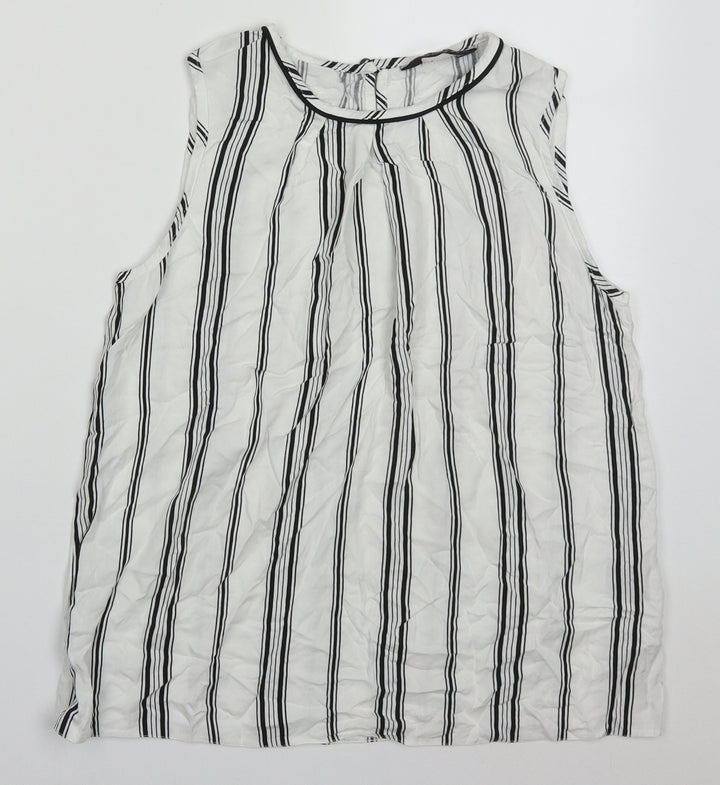 Dorothy Perkins Womens White Striped Viscose Basic Tank Size 12 Round Neck