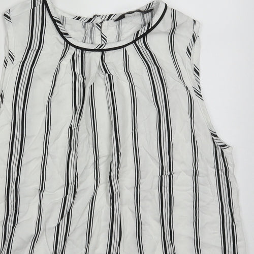 Dorothy Perkins Womens White Striped Viscose Basic Tank Size 12 Round Neck