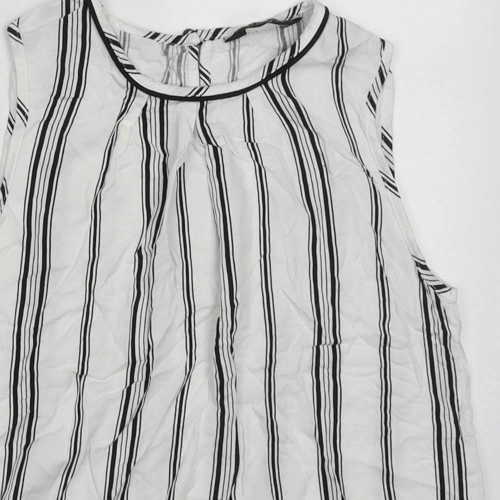 Dorothy Perkins Womens White Striped Viscose Basic Tank Size 12 Round Neck
