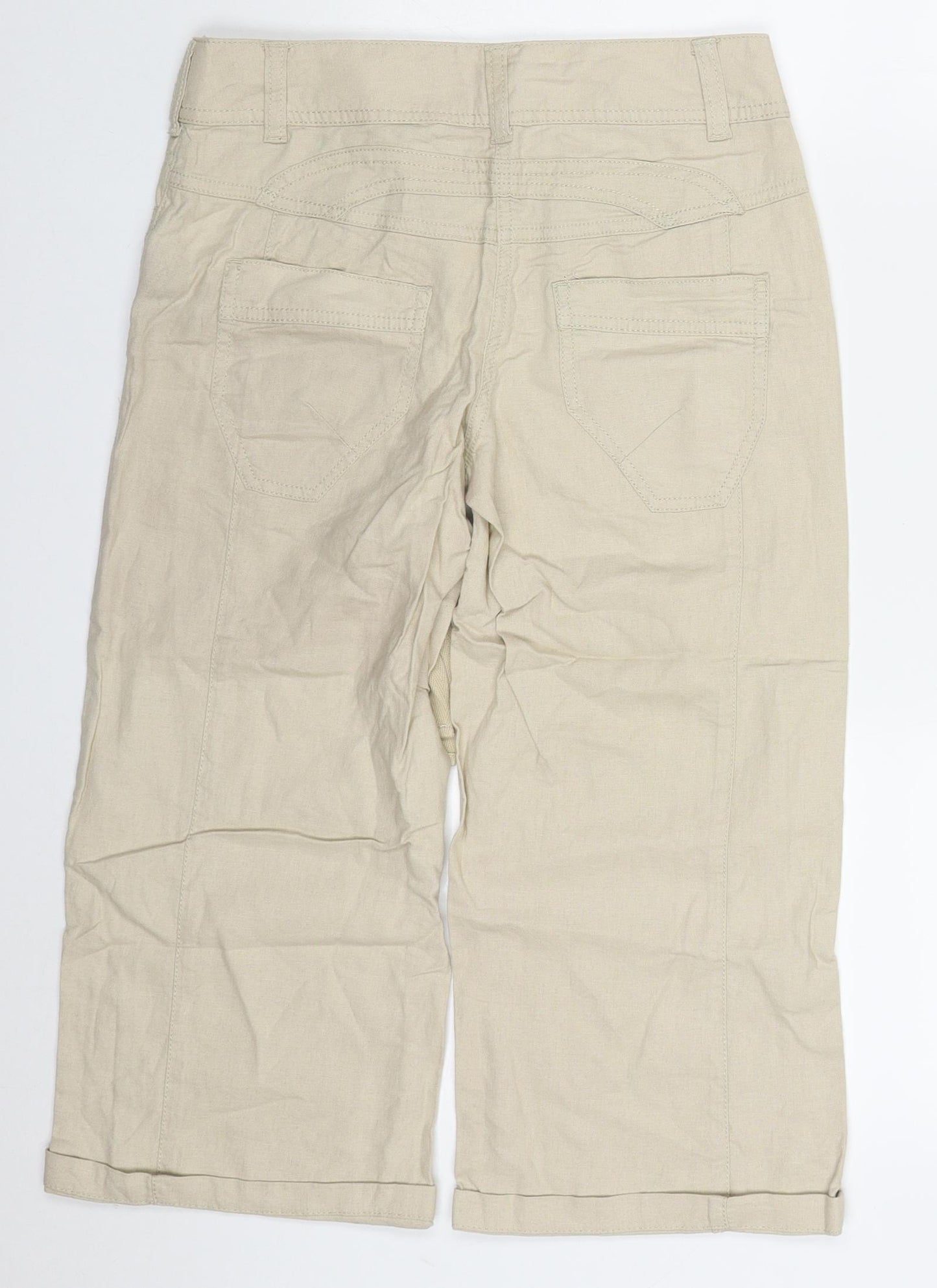 NEXT Womens Beige  Linen Cropped Trousers Size 6 L20 in Regular Button