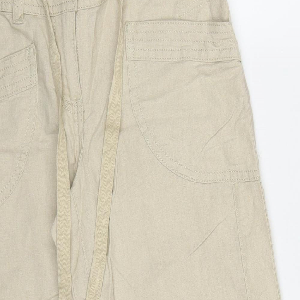 NEXT Womens Beige  Linen Cropped Trousers Size 6 L20 in Regular Button