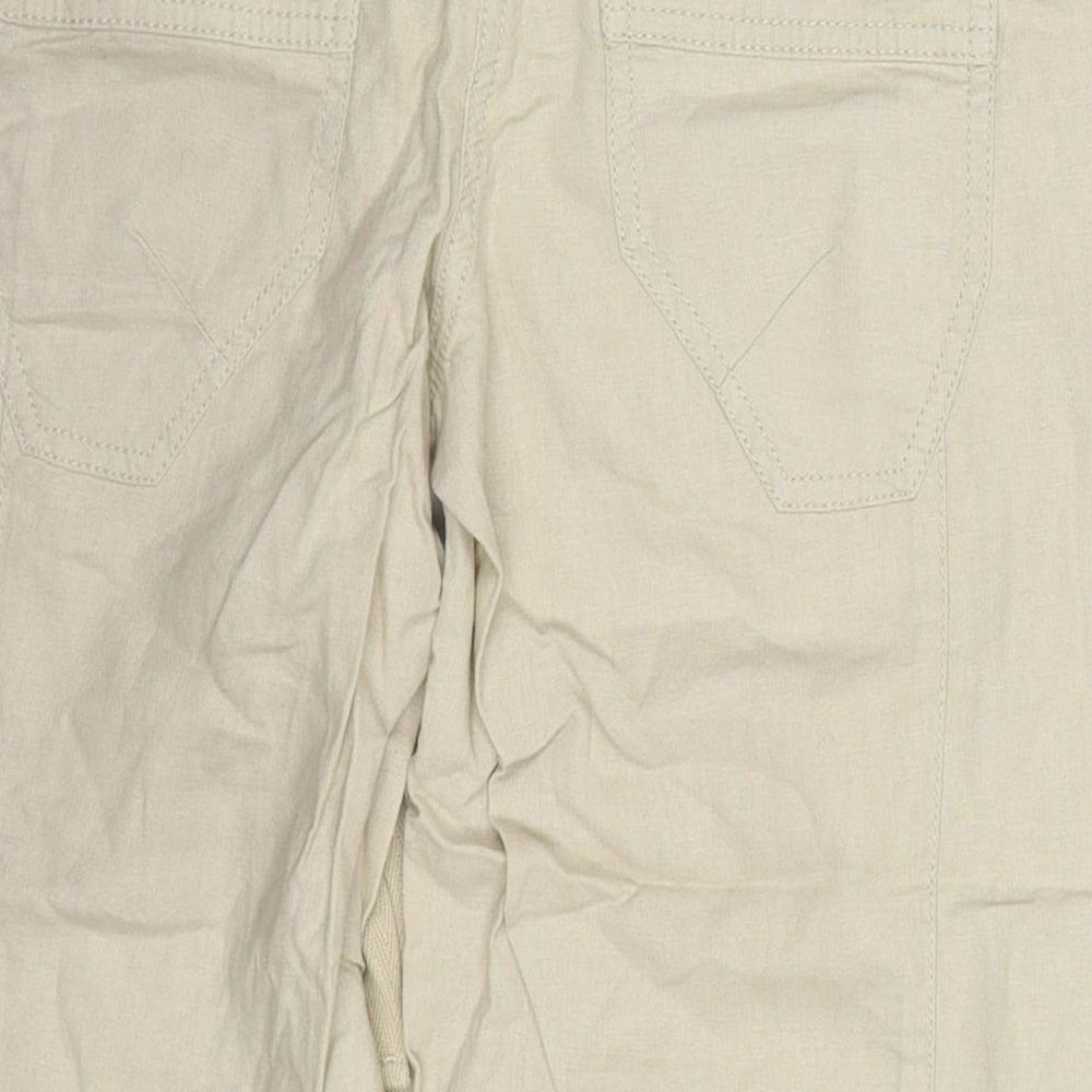 NEXT Womens Beige  Linen Cropped Trousers Size 6 L20 in Regular Button