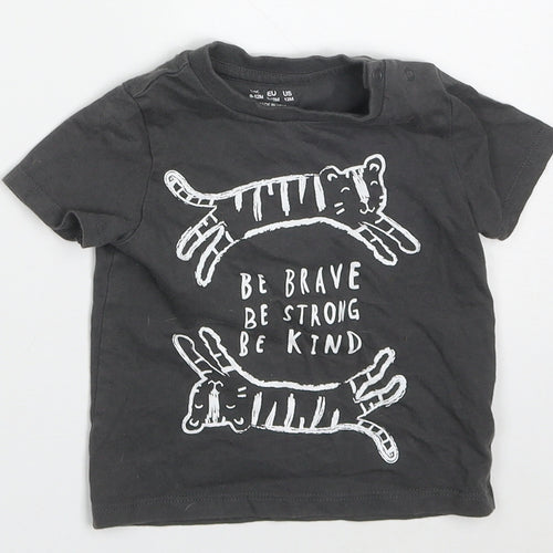 F&F Boys Grey  Cotton Basic T-Shirt Size 9-12 Months Crew Neck Pullover - Tigers Be Strong Brave