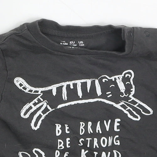 F&F Boys Grey  Cotton Basic T-Shirt Size 9-12 Months Crew Neck Pullover - Tigers Be Strong Brave