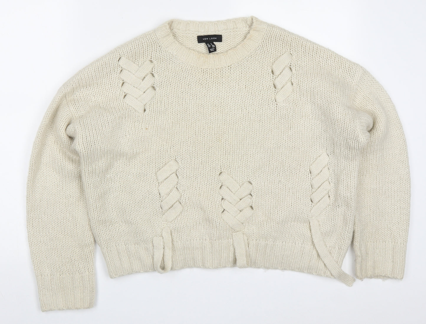 New Look Womens Beige Round Neck  Acrylic Pullover Jumper Size M