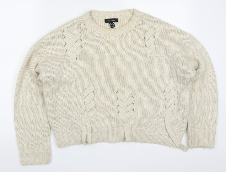 New Look Womens Beige Round Neck  Acrylic Pullover Jumper Size M
