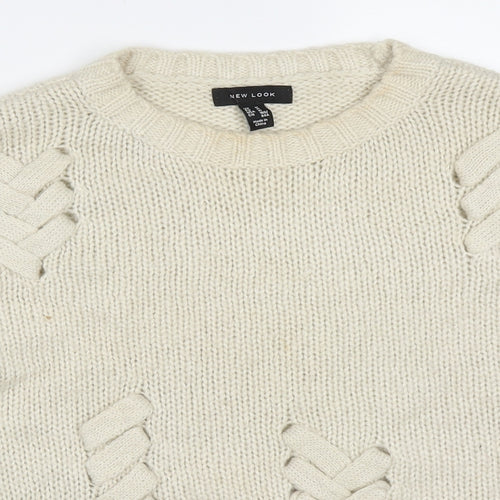New Look Womens Beige Round Neck  Acrylic Pullover Jumper Size M