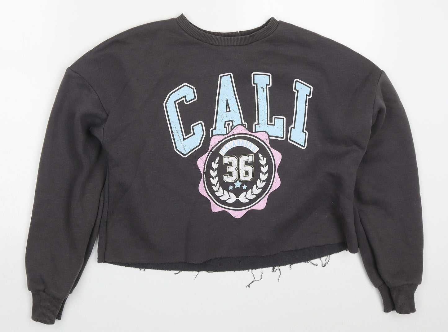 Primark Womens Grey  Cotton Pullover Sweatshirt Size 6  Pullover - Cali Distressed