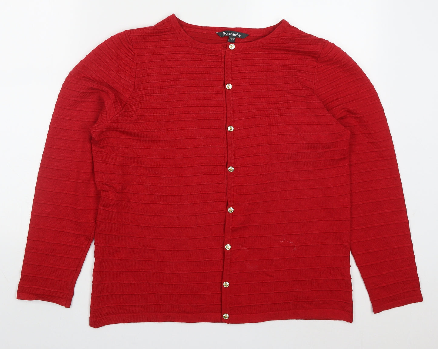 Bonmarché Womens Red Round Neck  Viscose Cardigan Jumper Size 16