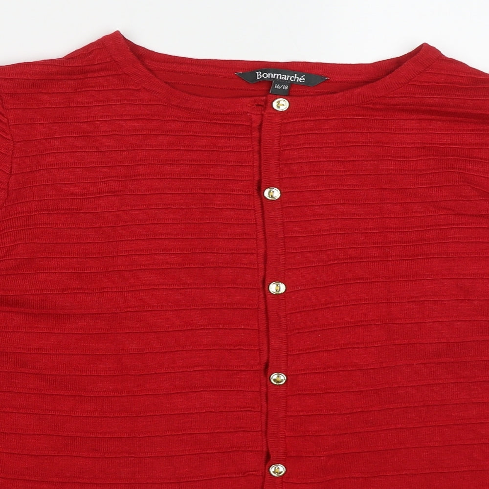 Bonmarché Womens Red Round Neck  Viscose Cardigan Jumper Size 16