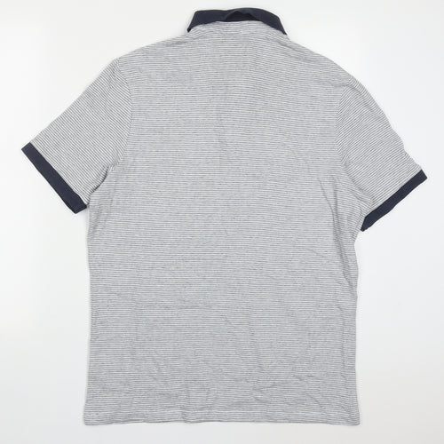 F&F Mens Blue Striped Cotton  Polo Size M Collared Pullover