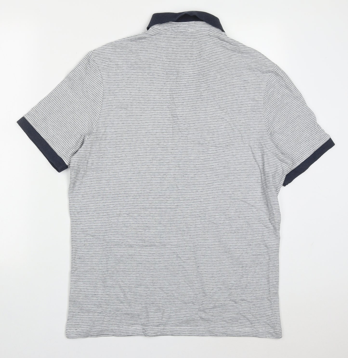 F&F Mens Blue Striped Cotton  Polo Size M Collared Pullover