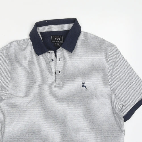 F&F Mens Blue Striped Cotton  Polo Size M Collared Pullover