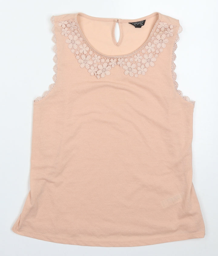 Topshop Womens Pink  Polyester Basic Tank Size 10 Round Neck