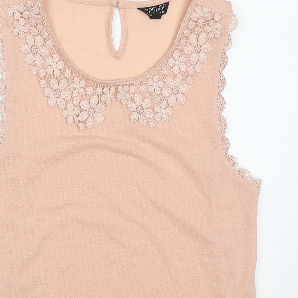 Topshop Womens Pink  Polyester Basic Tank Size 10 Round Neck