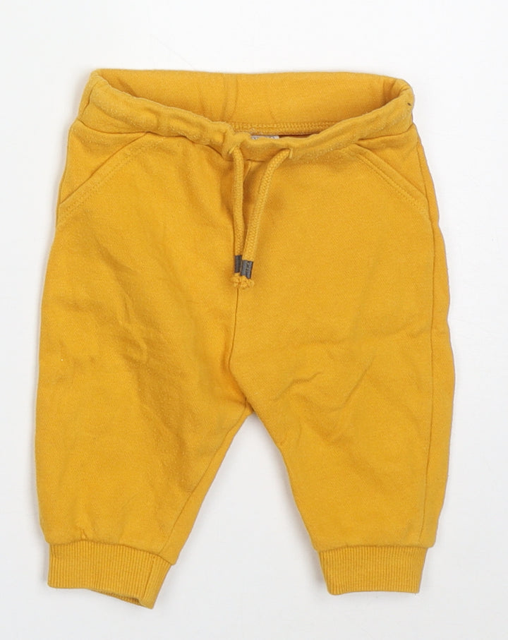 F&F Boys Yellow  Cotton Sweatpants Trousers Size 3-6 Months  Drawstring
